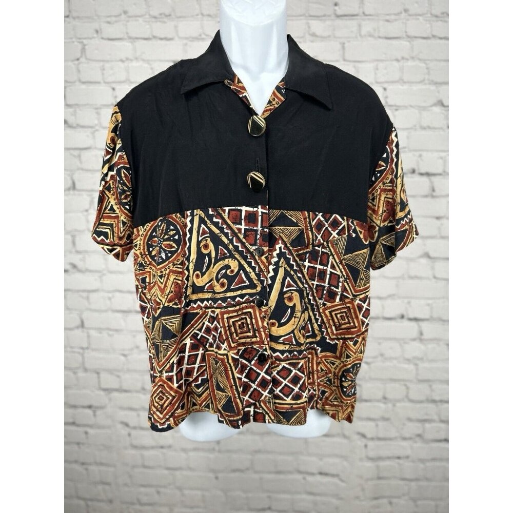 VTG Clio Multicolor Abstract Button Collared Short Sleeve Shirt USA Size Small S